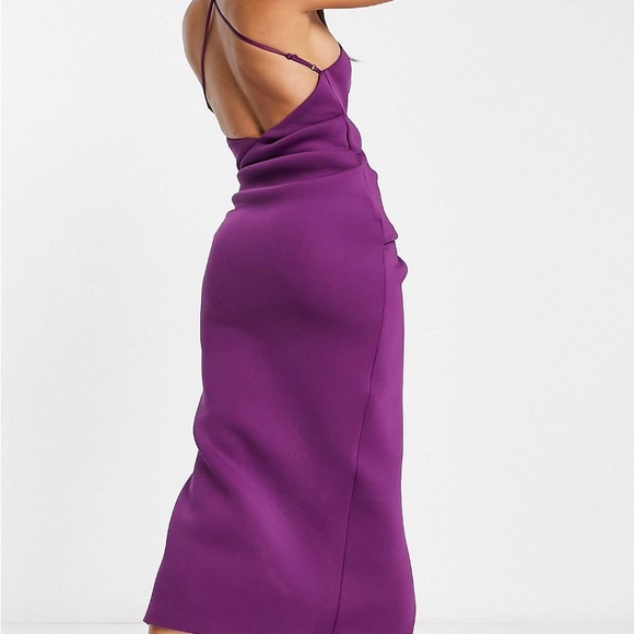 ASOS DESIGN Tall Halter neck strappy back manipulated tuck pencil midi dress. - Picture 3 of 4